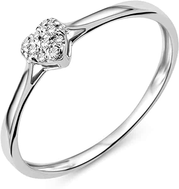 Orovi Anillo de compromiso solitario para mujer de oro blanco 375 con diamantes de talla brillante de 0,05 quilates y esmeralda de 0,11 quilates